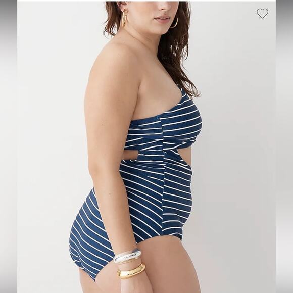 🆕 J. Crew Navy Shoulder One Piece Bikini Swimsuit Stripe Nautical 18 FAV NWT - Picture 5 of 16